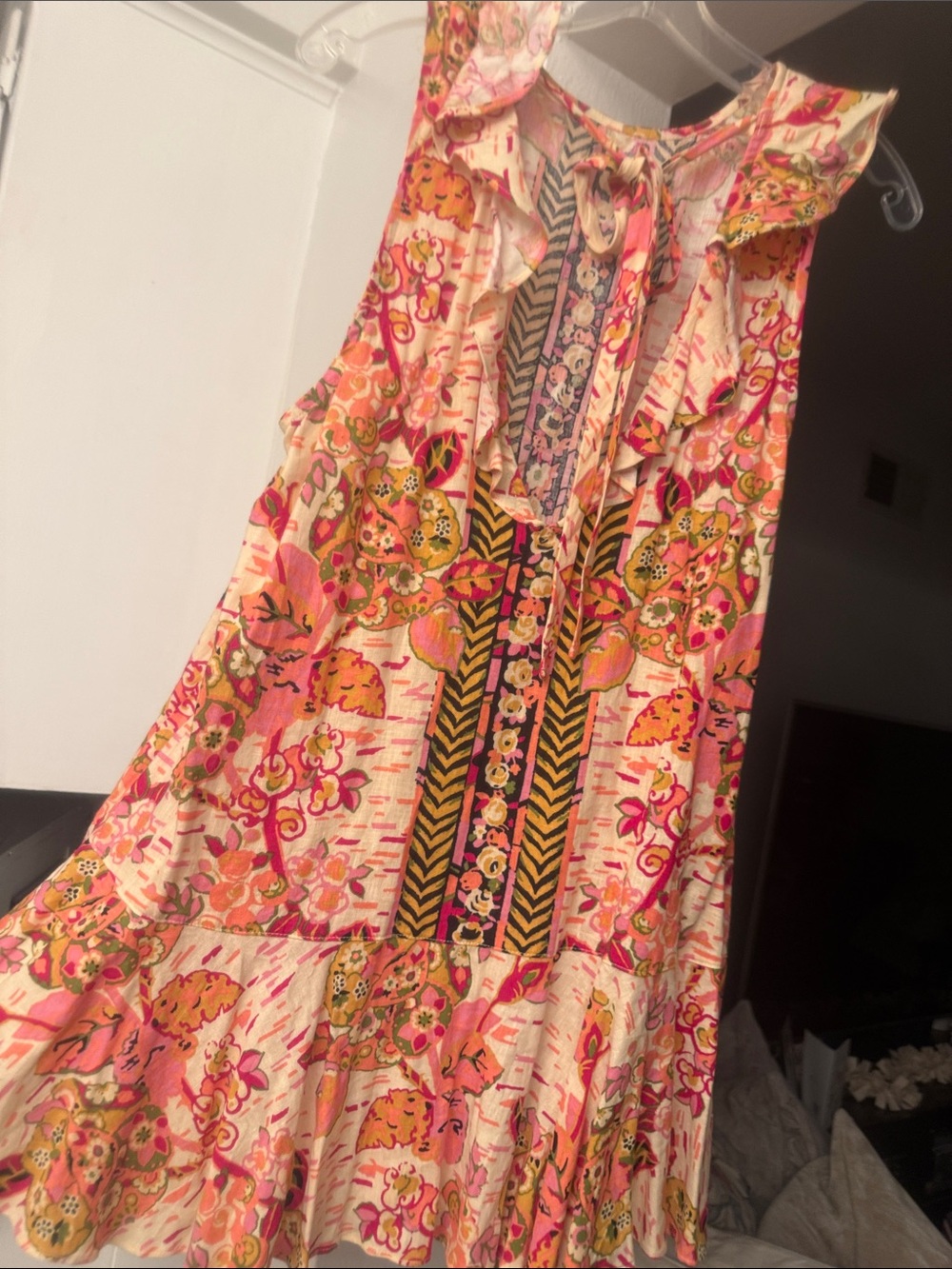 Free People Floral Mesh Tunic in Peach, Pink & Black - Picture 4 of 9